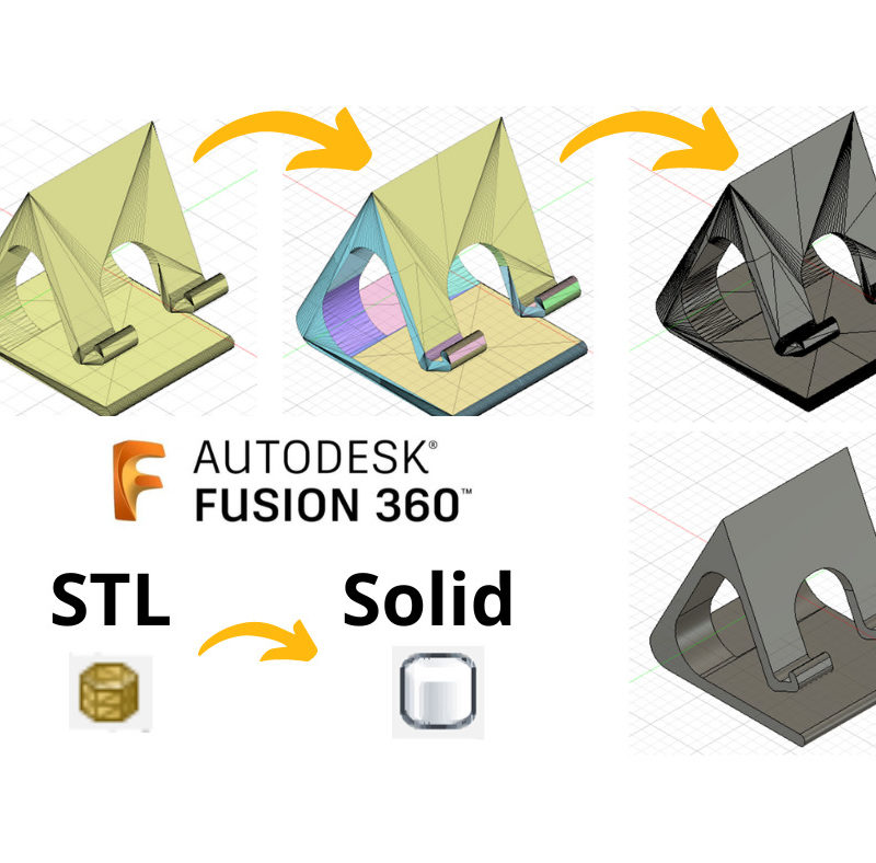 STL- Dateien in Fusion 360 importieren, umwandeln in Volumenkörper und bearbeiten.